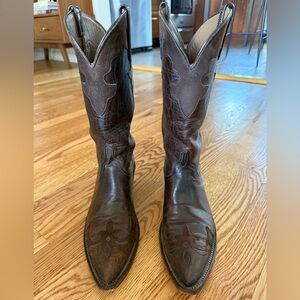 Lucchese Handmade Brown Leather Cowboy Boots Roughout Toe Western Size 7B